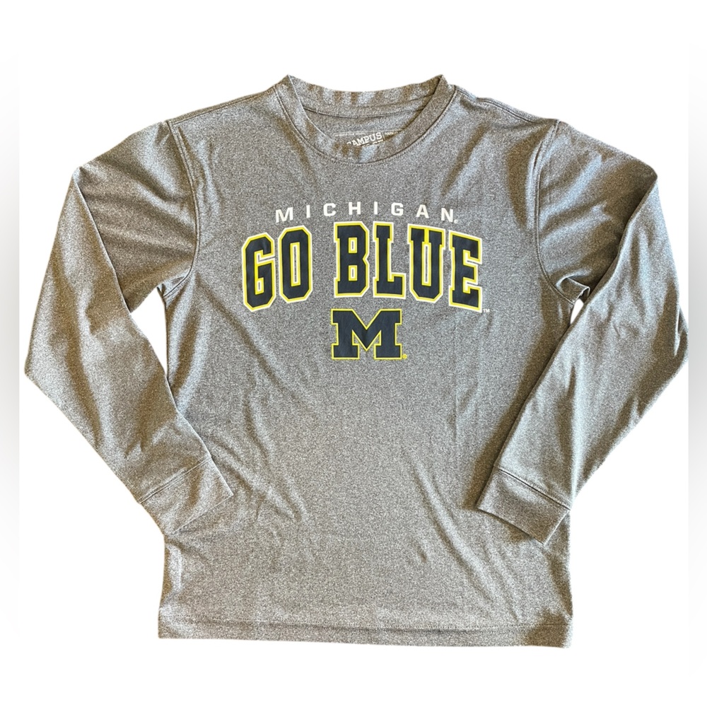 Campus Heritage Michigan Go Blue Youth Medium (12/14) L/S Gray Tee